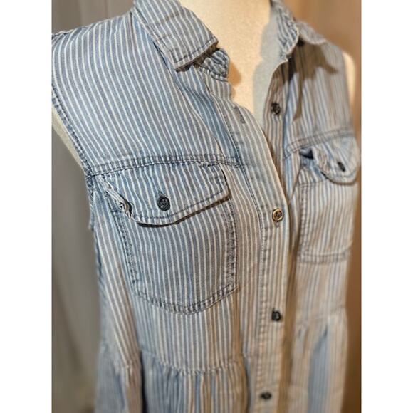 Velvet Heart Size Small Collette Sleeveless Boho Dress Blue/White Strip Chambray - Picture 2 of 5